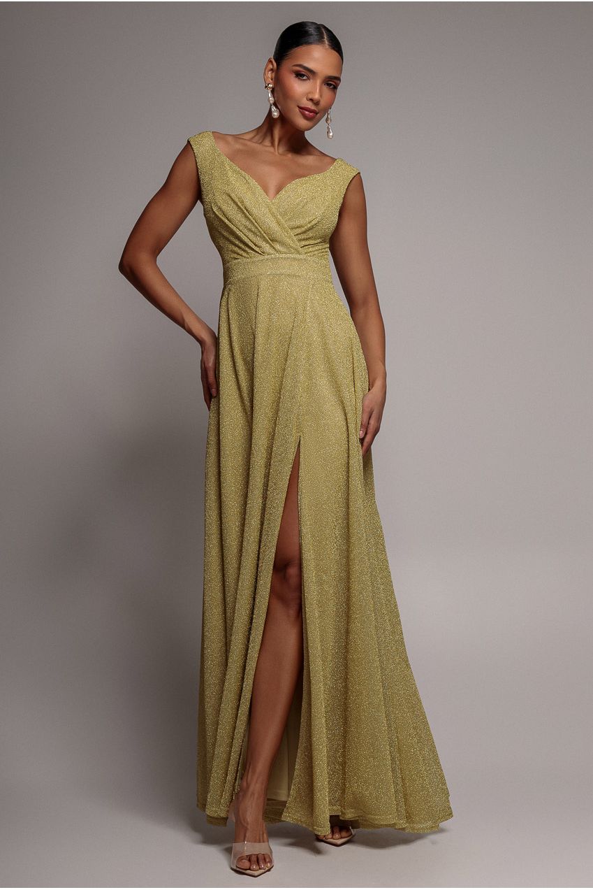 Goddiva Crossover Lurex Glitter Maxi Dress - Gold