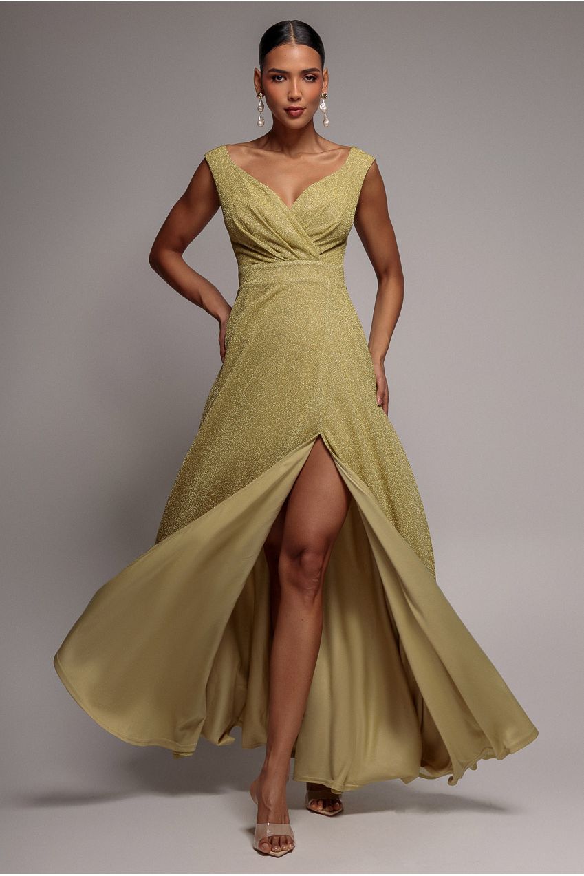 Crossover Lurex Glitter Maxi Dress - Gold