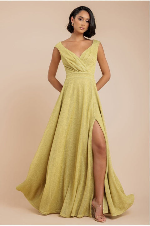 Goddiva Crossover Lurex Glitter Maxi Dress - Gold