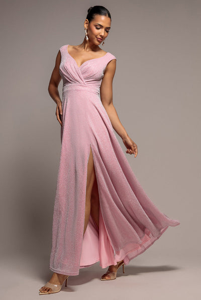 Pink - Goddiva Crossover Lurex Glitter Maxi Dress - Pink