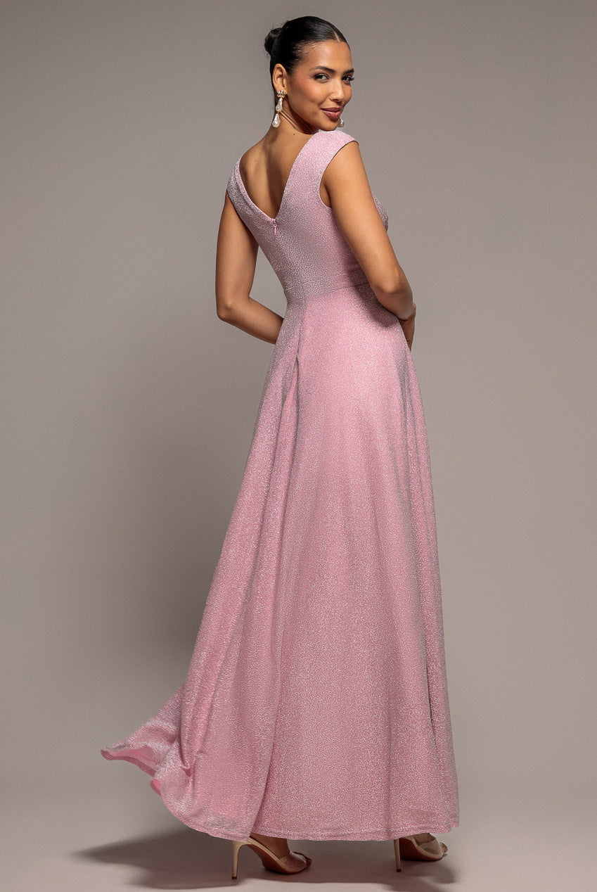 Goddiva Crossover Lurex Glitter Maxi Dress - Pink