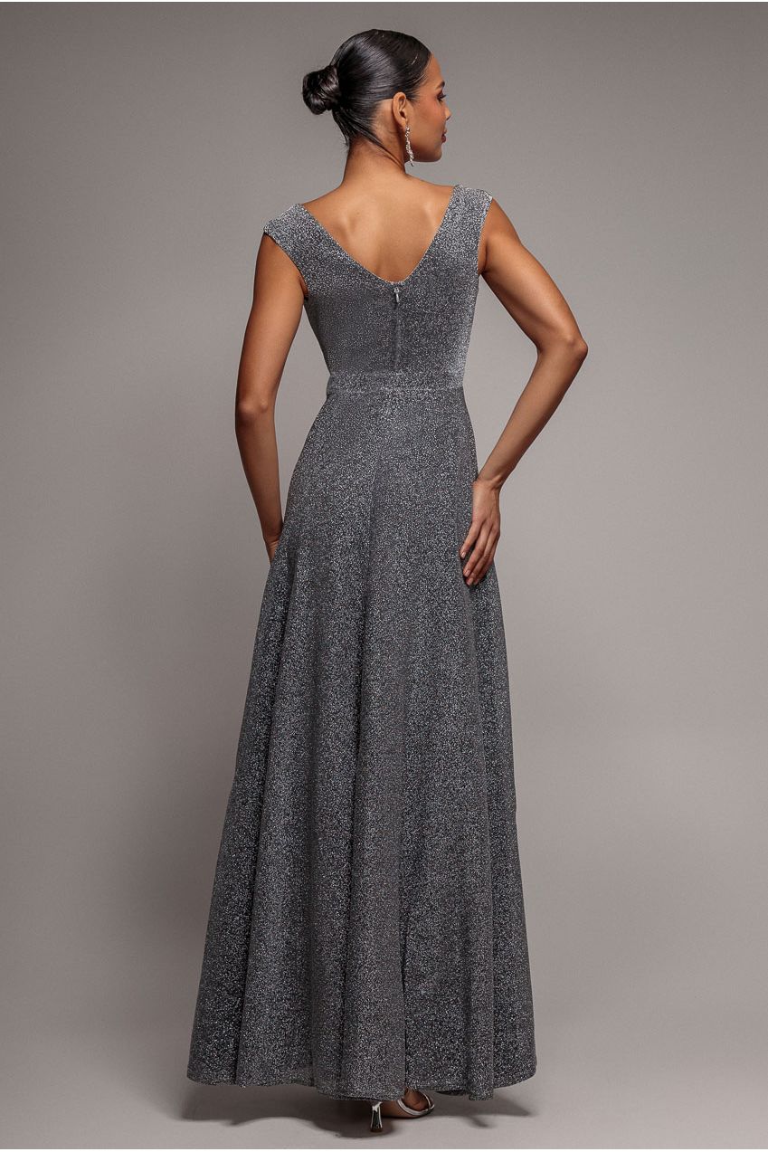 Goddiva Crossover Lurex Glitter Maxi Dress - Silver