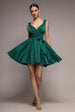 Goddiva Cross Over Sleeveless Mini Skater Dress - Emerald Green