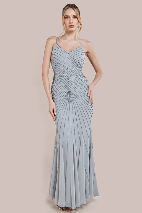 Goddiva Sleeveless Embellished Maxi Dress - Silver