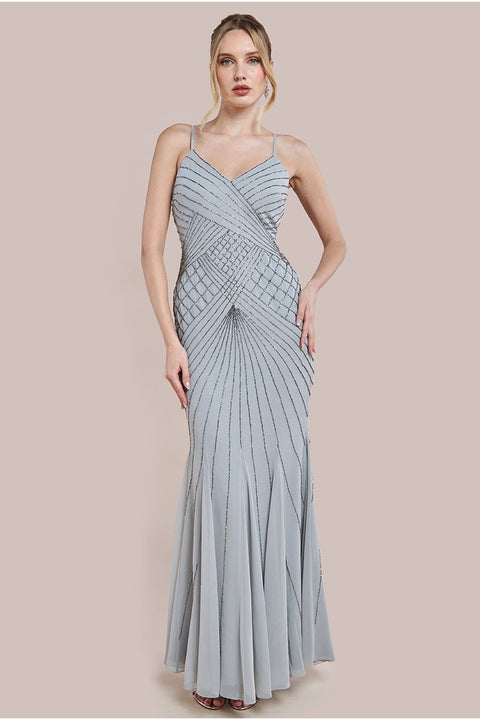 Goddiva Sleeveless Embellished Maxi Dress - Silver