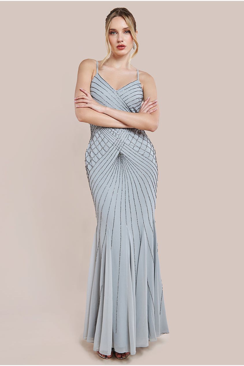 Goddiva Sleeveless Embellished Maxi Dress - Silver