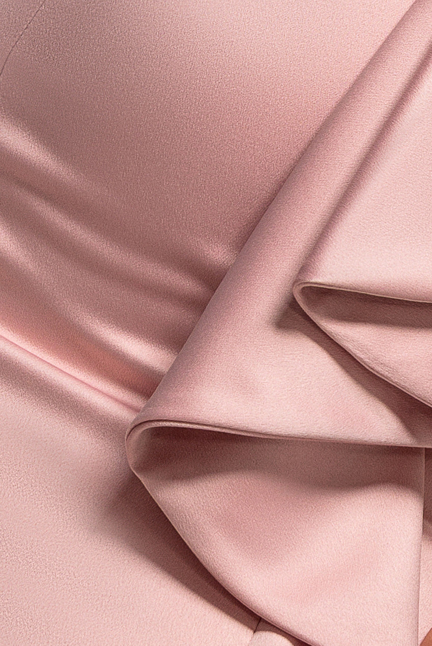 Goddiva Satin Bardot Bow Maxi Dress - Nude