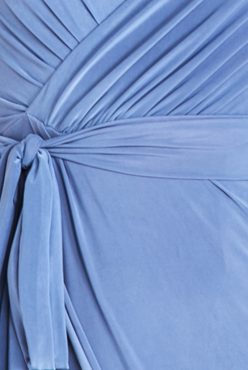 City Goddess Wrap Front Maxi Slip Dress With Waist Tie-Up - Cloudy Blue
