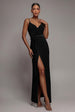 City Goddess Wrap Front Maxi Slip Dress With Waist Tie-Up - Black