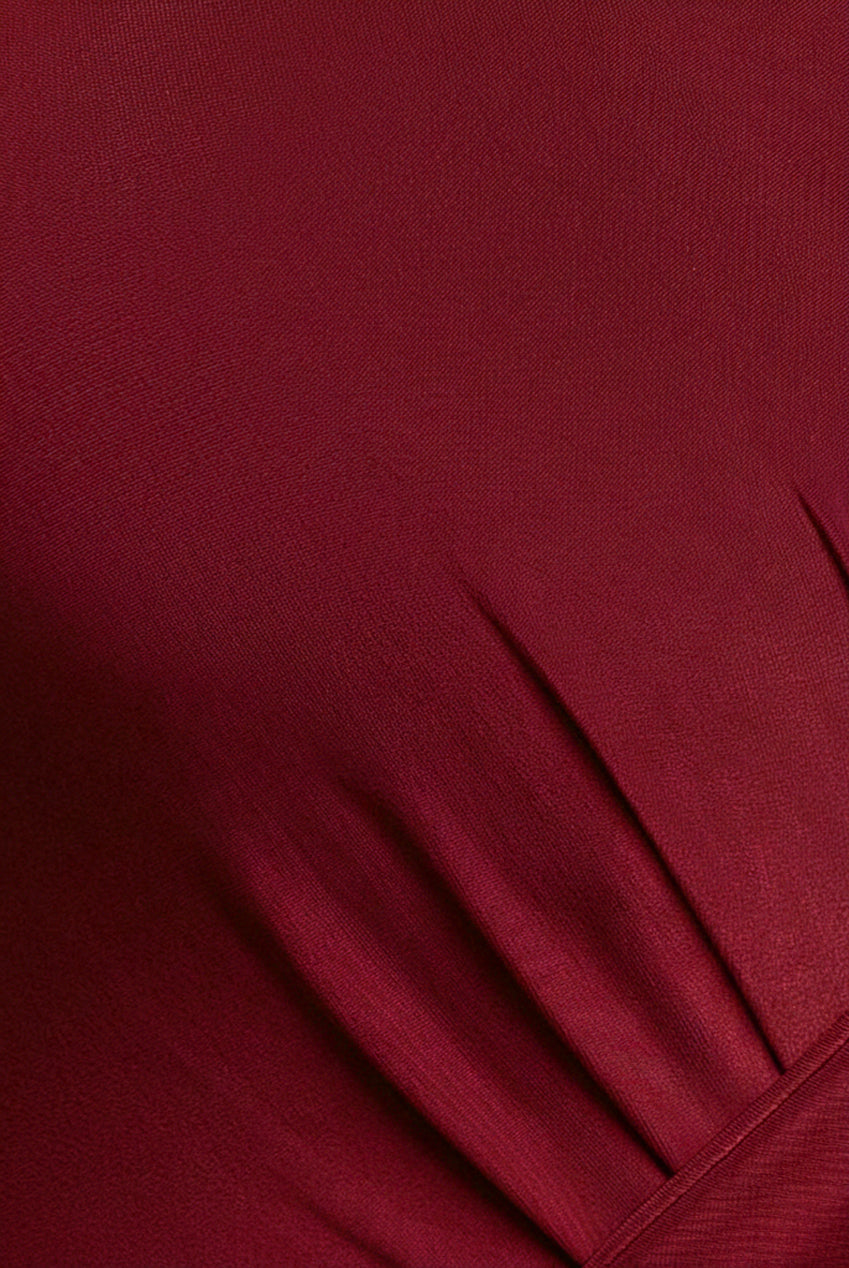 Goddiva Wrap Front Maxi Slip Dress With Waist Tie-Up - Wine