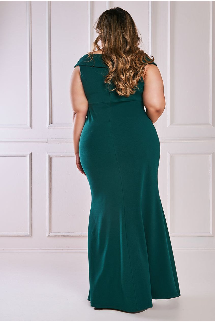 Goddiva Front Wrap Off The Shoulder Maxi Dress - Emerald
