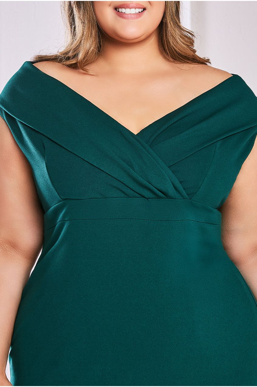 Goddiva Front Wrap Off The Shoulder Maxi Dress - Emerald