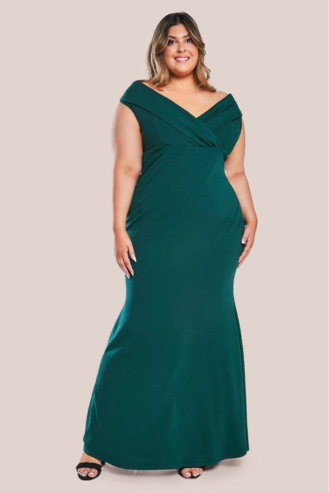 Goddiva Front Wrap Off The Shoulder Maxi Dress - Emerald