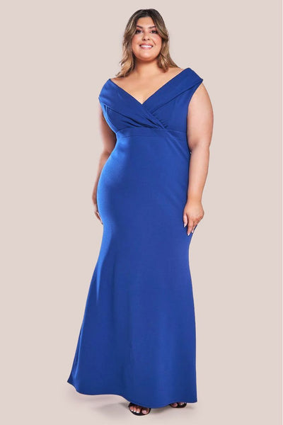 RoyalBlue - Goddiva Front Wrap Off The Shoulder Maxi Dress - Royalblue