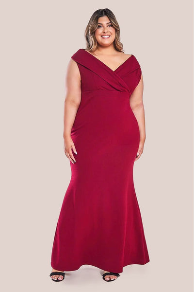 Wine - Goddiva Front Wrap Off The Shoulder Maxi Dress - Wine