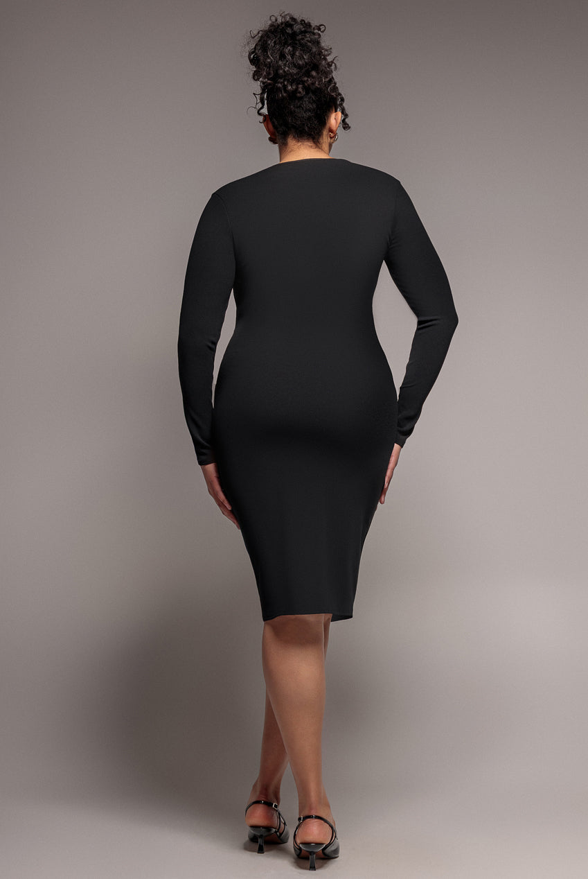 Goddiva Plus Ruched Midi Dress - Black