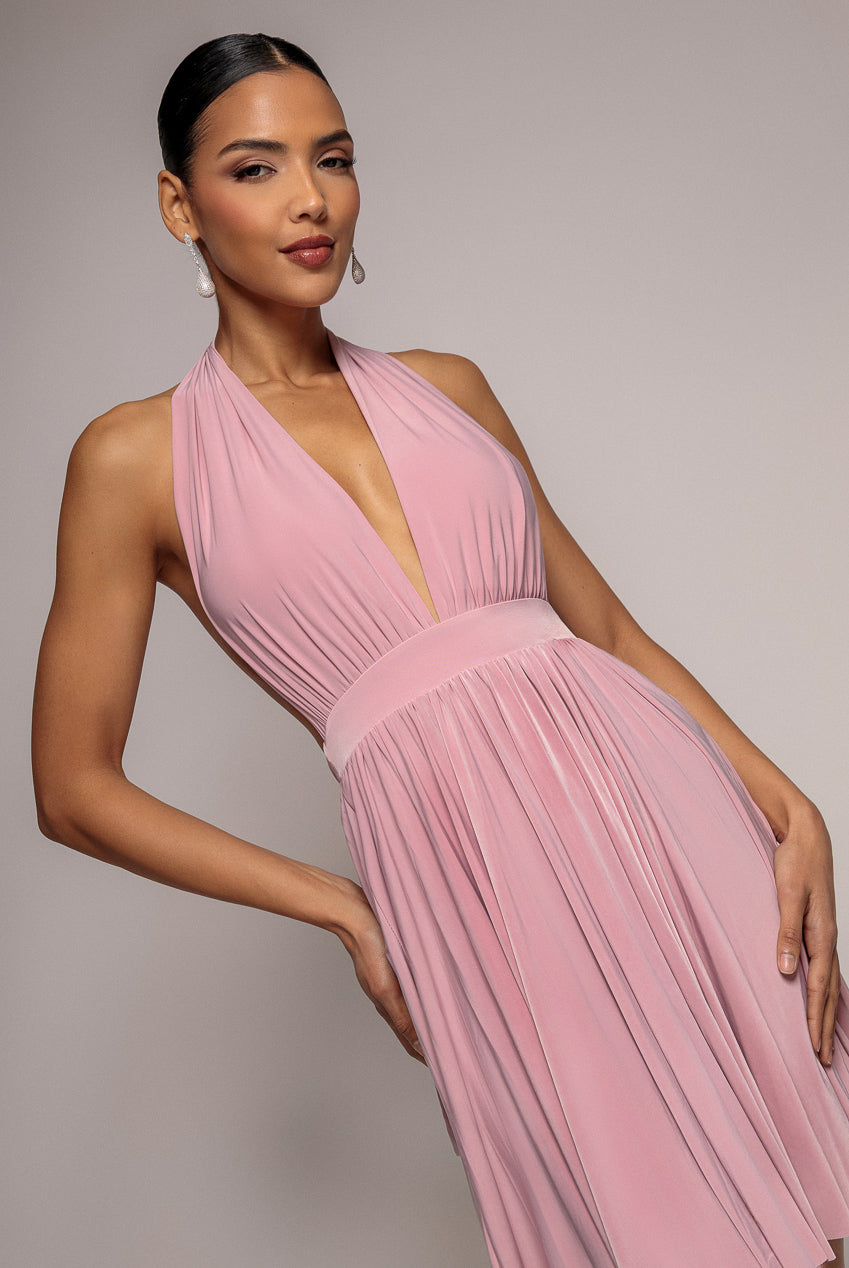 Goddiva Soft Touch Multiway Skater Mini Dress - Dusty Pink