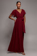 Goddiva Sustainable Chiffon Flutter Sleeve Wrap Maxi Dress - Berry