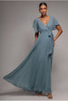 Goddiva Chiffon Flutter Sleeve Wrap Maxi Dress - Dusty Blue