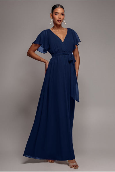 Sustainable Chiffon Flutter Sleeve Wrap Maxi Dress - Green