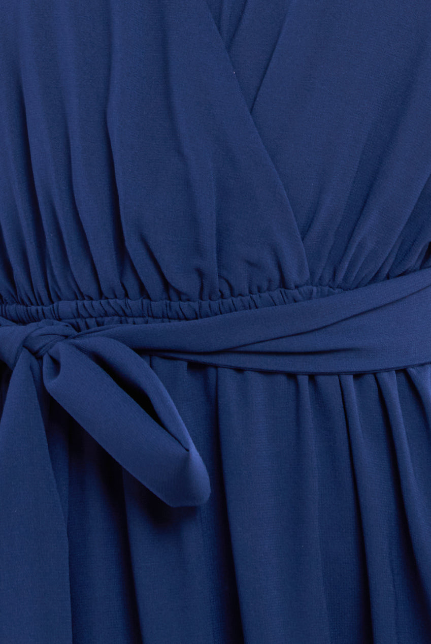 Goddiva Sustainable Chiffon Flutter Sleeve Wrap Maxi Dress - Navy