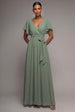 Goddiva Sustainable Chiffon Flutter Sleeve Wrap Maxi Dress - Sagegreen