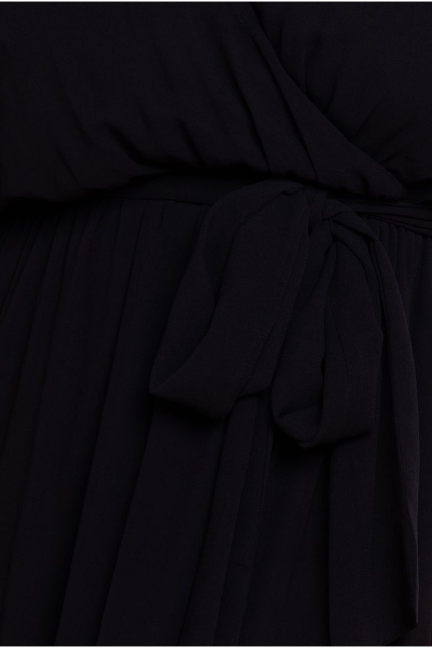 Goddiva Plus Flutter Sleeve Wrap Maxi Dress - Black