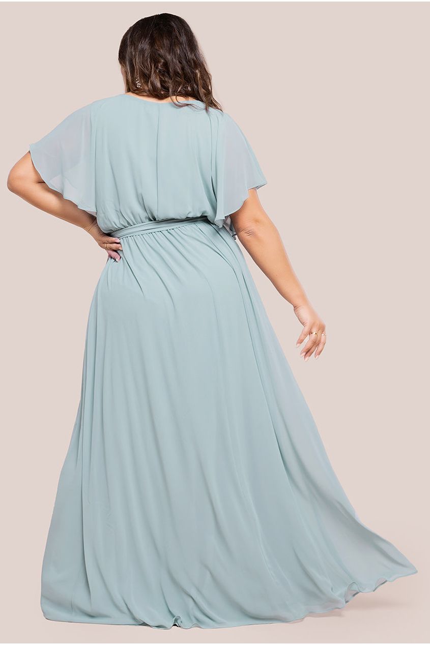 Goddiva Plus Flutter Sleeve Wrap Maxi Dress - Sage Green