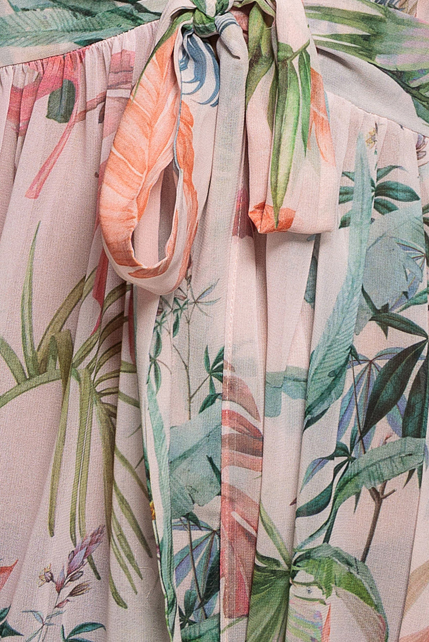 Goddiva Palm Print Flutter Sleeve Kimono Maxi Dress - Palm Print