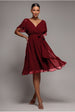 Goddiva Chiffon Flutter Sleeve Wrap Midi Dress - Berry