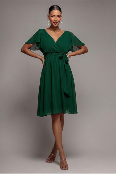 Sustainable Flutter Sleeve Chiffon Wrap Midi Dress - Lavender