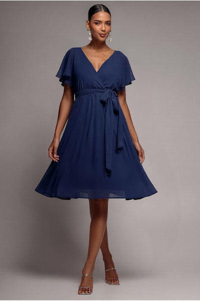 Goddiva Sustainable Flutter Sleeve Chiffon Wrap Midi Dress
