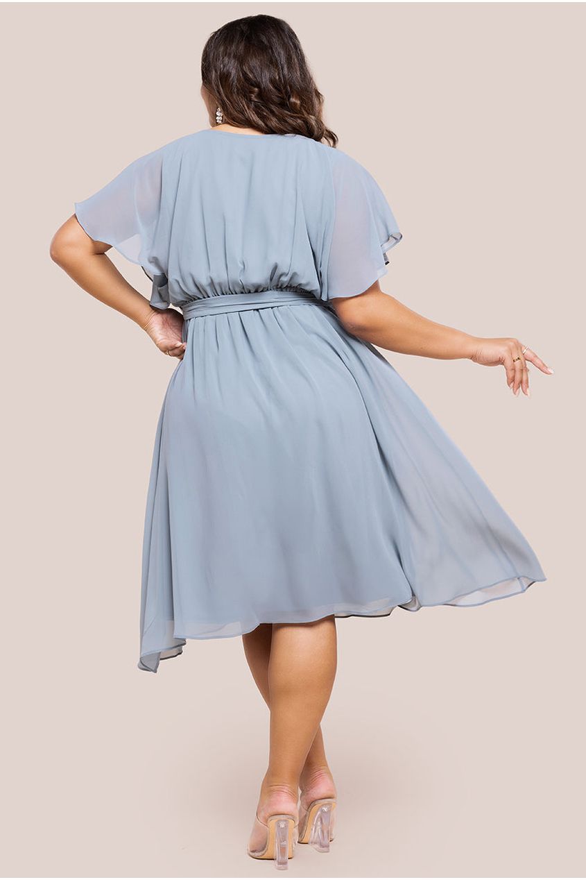 Goddiva Plus Flutter Sleeve Wrap Midi Dress - Blue