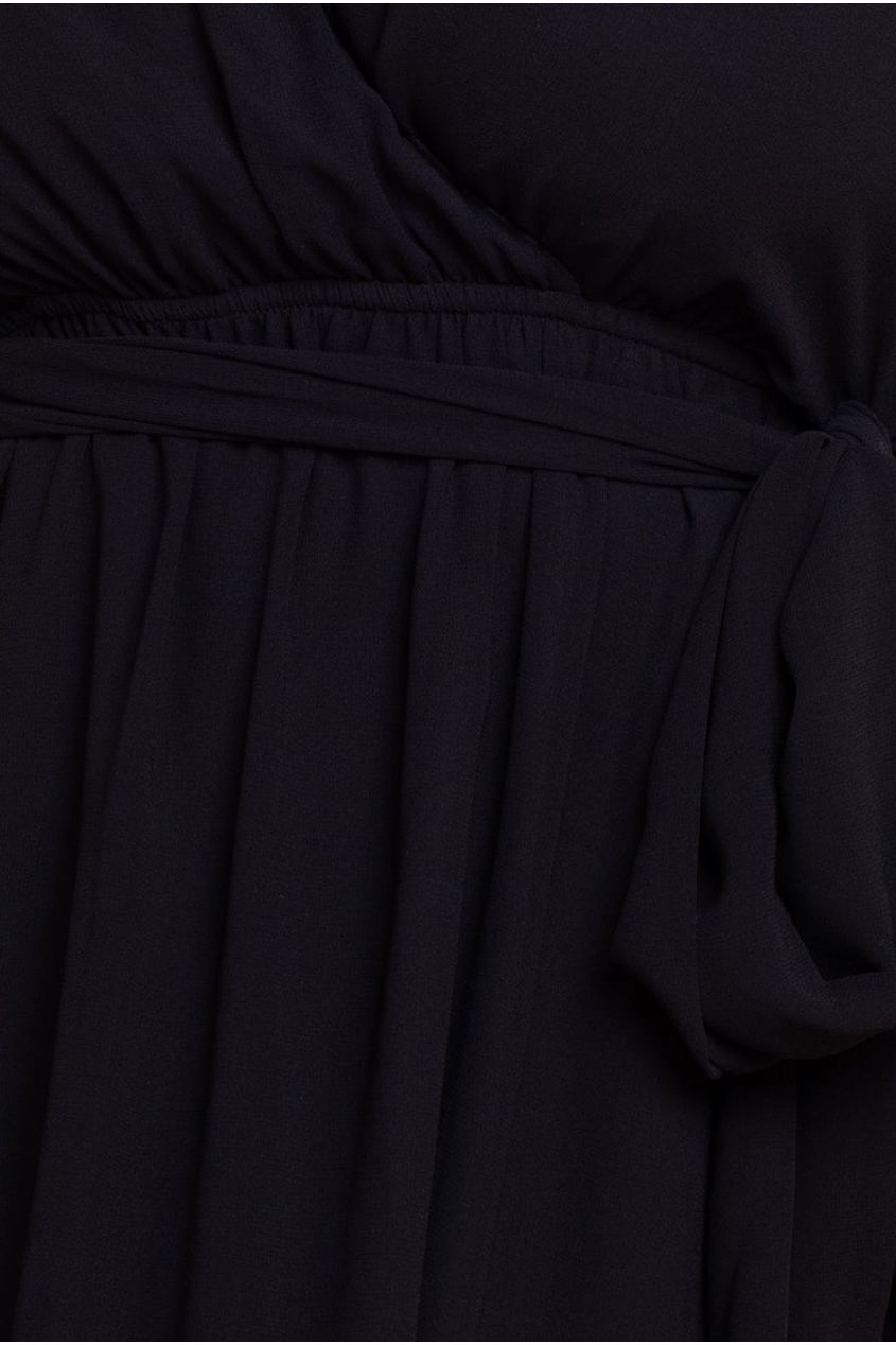 Goddiva Plus Flutter Sleeve Wrap Midi Dress - Black