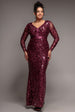 Goddiva Plus Embroidered Sequin & Mesh Maxi Dress - Burgundy