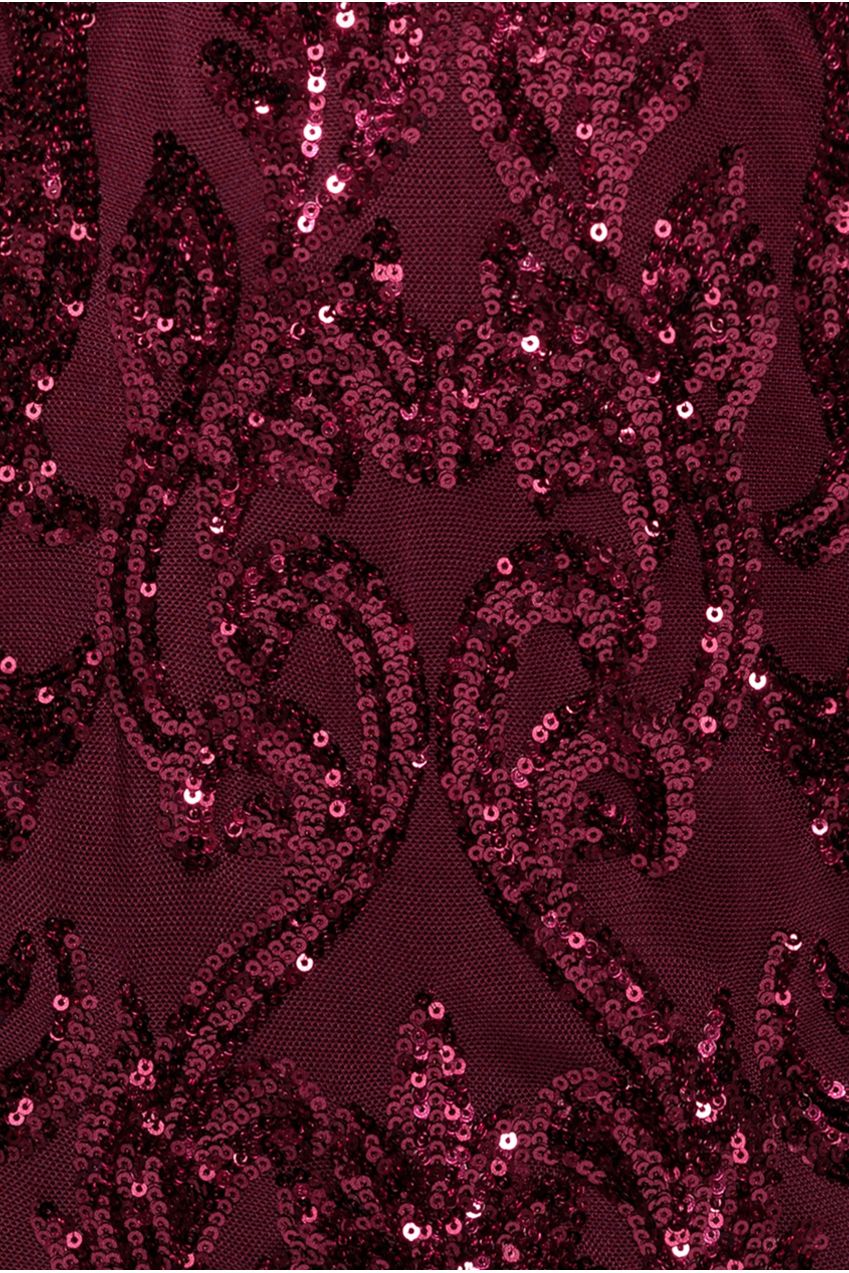Goddiva Embroidered Sequin & Mesh Maxi Dress - Burgundy
