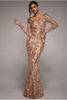 Goddiva Embroidered Sequin & Mesh Maxi Dress - Champagne