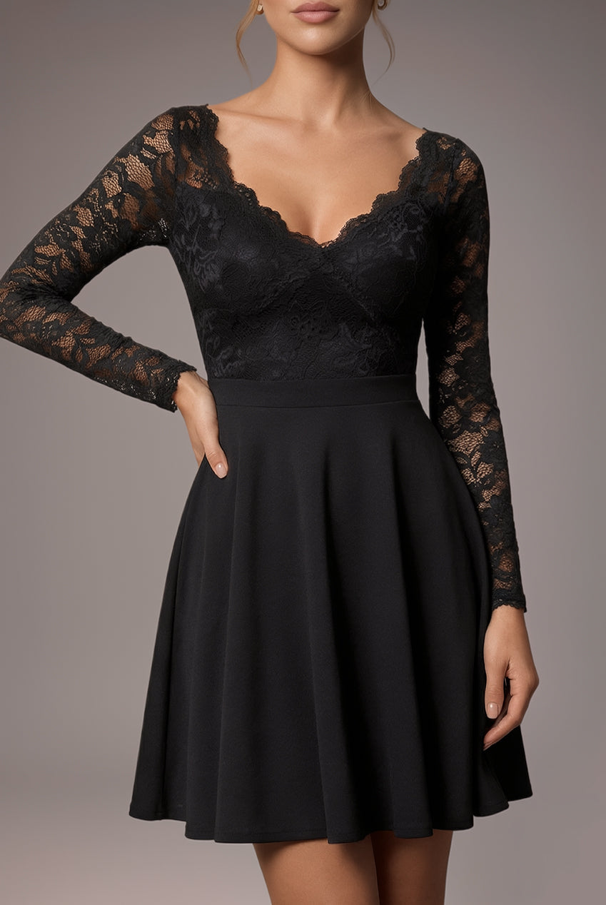 Goddiva Off The Shoulder Lace Skater Mini Dress - Black