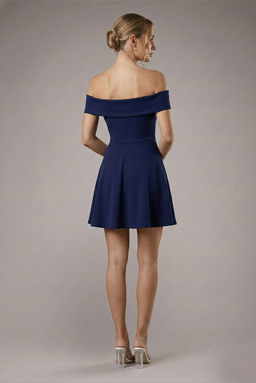Goddiva Strapless Crepe Skater Mini Dress - Navy Blue