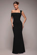 Goddiva Off The Shoulder Pleated Waist Maxi Dress - Black