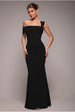 Goddiva Off The Shoulder Pleated Waist Maxi Dress - Black