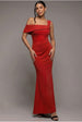 Goddiva Off The Shoulder Pleated Waist Maxi Dress - Red