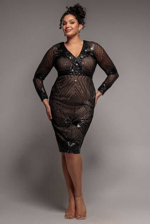 Goddiva Plus Scalloped Hem Starburst Midi Dress - Black