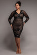 Goddiva Plus Scalloped Hem Starburst Midi Dress - Black