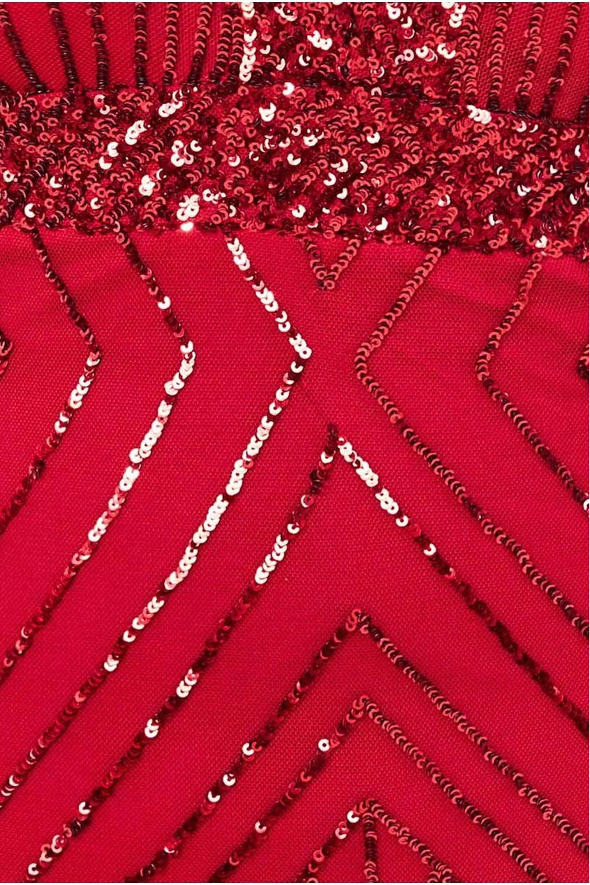 Goddiva Plus Scalloped Hem Starburst Midi Dress - Red
