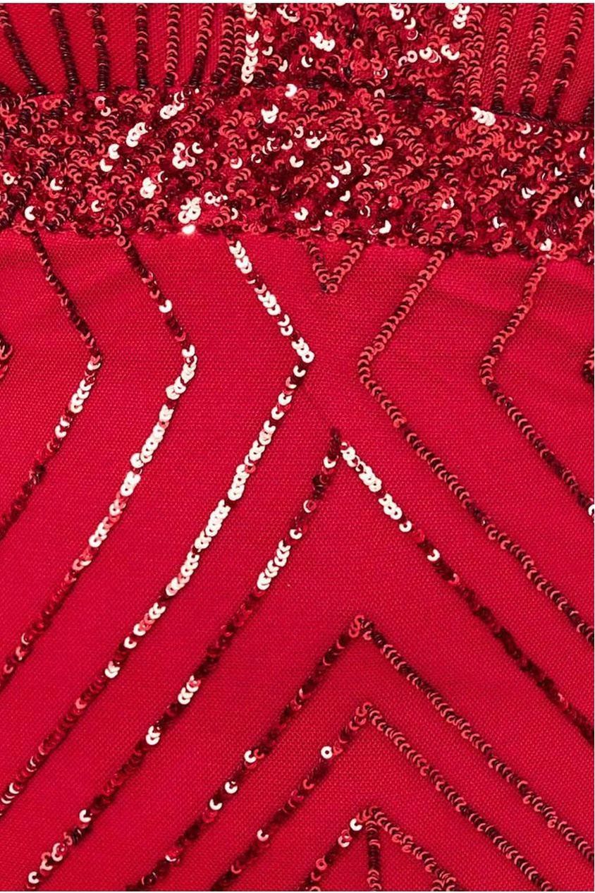Goddiva Plus Scalloped Hem Starburst Midi Dress - Red