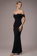 Goddiva Chiffon Off The Shoulder Cowl Neck Maxi Dress - Black
