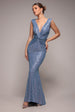 Goddiva Twisted Front Sequin Maxi Dress - Blue