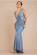 Goddiva Twisted Front Sequin Maxi Dress - Blue