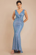 Goddiva Twisted Front Sequin Maxi Dress - Blue